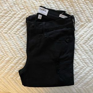 Frame Black skinny knee rip jeans